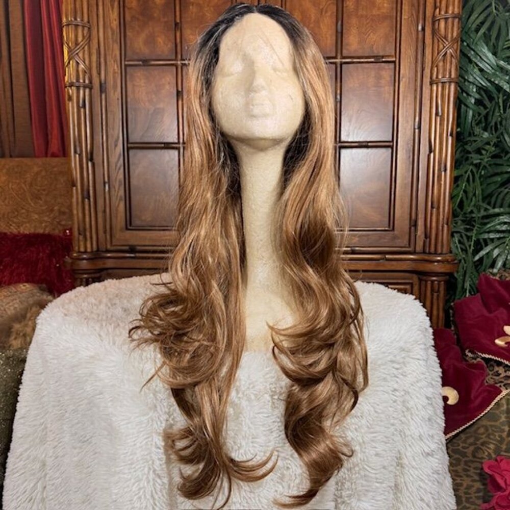 Synthetic Luxurious Lace Front Ombre Brown 30" Wig